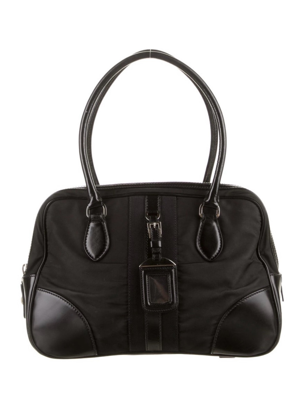 Prada Black Nylon Shoulder Bag with Leather Trim